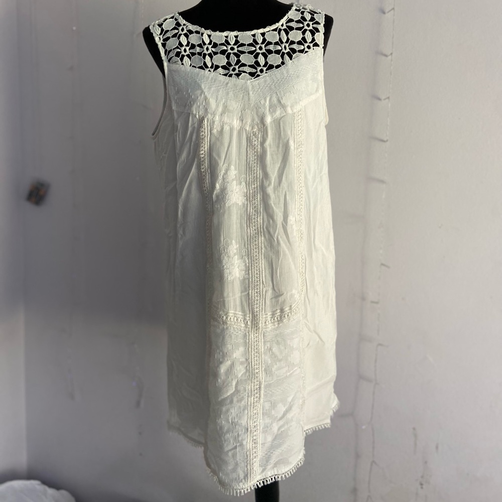 White Embroidered Cotton + Polyester dress